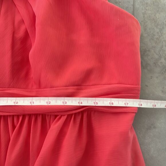 DAVID’S BRIDAL short crinkle chiffon bridesmaid dress style F15600 coral size 16 - Picture 7 of 12